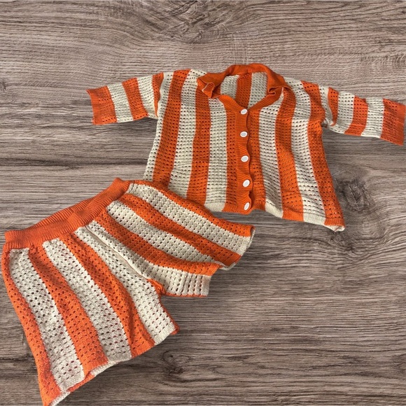 Orange and Cream Striped Knit Set - Picture 2 of 4